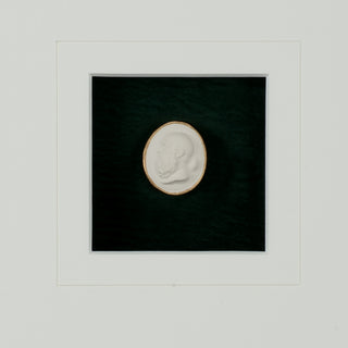 Intaglio In Gold – Deep Green Background Intaglios in Gold Leaf Frame with White Mat