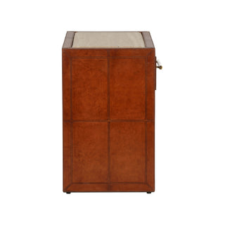 Santino Nightstand - Leather-Covered with Natural Travertine Top, Single Drawer & Shelf