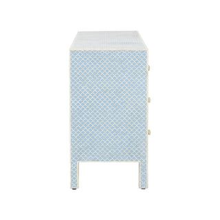 Milford Dresser - White & Blue Bone Inlay, Fish Scale Pattern, 9 Drawers, 35" Height, Artisan Crafted