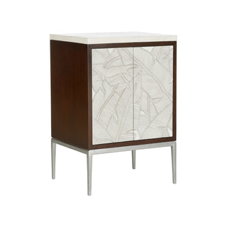 Banana Leaf Cabinet - Oak Veneer with White Agate Palm Leaf Detail & Antique Silver Finish