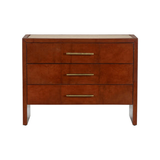 Santino 3-Drawer Chest - Leather-Covered Exterior with Natural Travertine Top, Elegant Storage Solution,