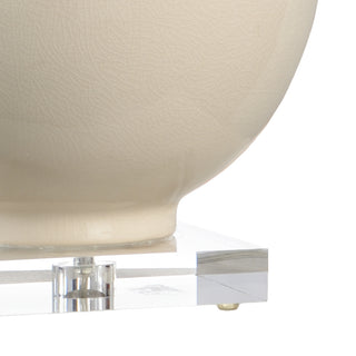 Astor Vase Lamp - Cream Glazed Ceramic with Square Acrylic Base, 32" Height, Cream White Linen Shade