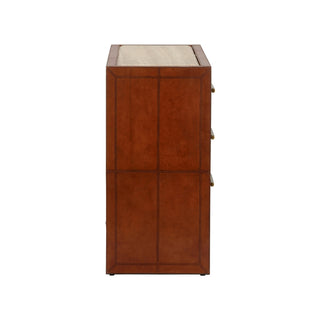 Santino 3-Drawer Chest - Leather-Covered Exterior with Natural Travertine Top, Elegant Storage Solution,