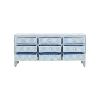 Milford Dresser - White & Blue Bone Inlay, Fish Scale Pattern, 9 Drawers, 35" Height, Artisan Crafted