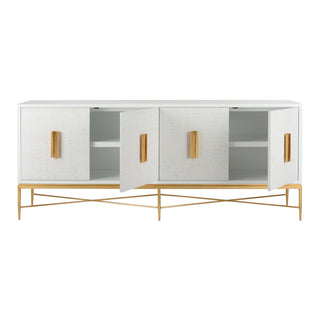 Williams Console - Swirl Rope Doors, White/Black Grass Cloth & Antique Gold/Brushed Nickel, Modern Cabinet