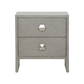 Moxy Bedside Table 2 Drawer - Gray with Geometric Silver Hardware