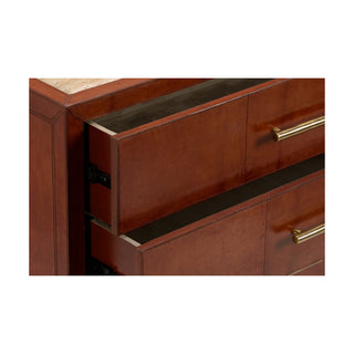 Santino 3-Drawer Chest - Leather-Covered Exterior with Natural Travertine Top, Elegant Storage Solution,