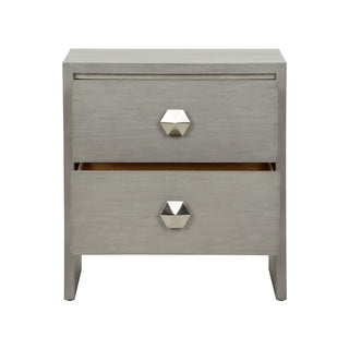 Moxy Bedside Table 2 Drawer - Gray with Geometric Silver Hardware