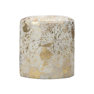 Lux Leather Pouf - Genuine Hair on Hide with Gold Accents, Hexagon Design