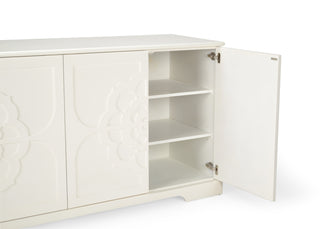 Dickinson Buffet Cabinet - White Floral Trellis Overlay with Ample Storage