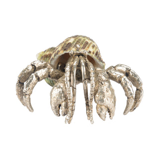 Hermit Crab Paperweight – Silver-Plated Body with Jade Turbo Shell, Unique Decorative Accent