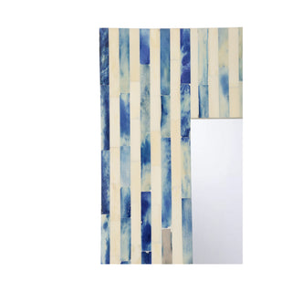 Cambridge Mirror - Tall Blue and White Bone Inlay Mirror with Intricate Hand-Cut Frame