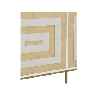 Sloan Street Cabinet - White & Natural Grasscloth and Wood, Push-Open Doors, 36" Height