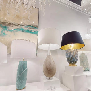 John-Richard Rear Origin Table Lamp - Travertine Marble Body with Silver Accents