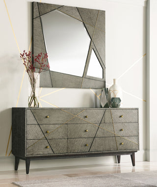 Modern Geometric Square Mirror - Dark French Oak Finish