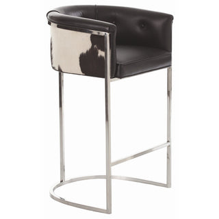 Calvin Counter Stool - Black & White Hide - Polished Nickel Finish, Transitional Bar Stool for High Traffic Areas