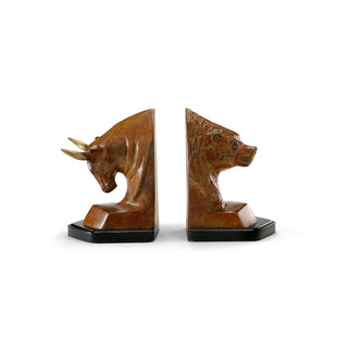 Bull and Bear Bookends (Pr) – Oxidized Brass Financial-Themed Decorative Bookends