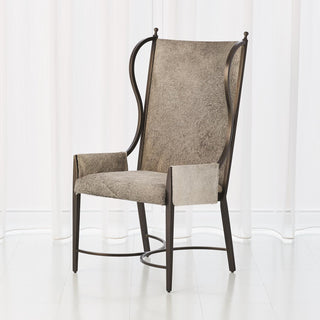 IRON WING CHAIR W/GREY HAIR-ON-HIDE