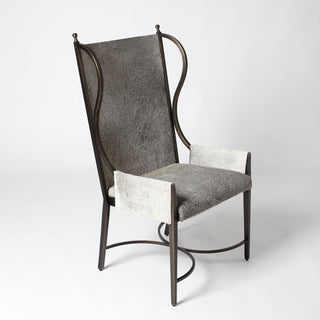 IRON WING CHAIR W/GREY HAIR-ON-HIDE