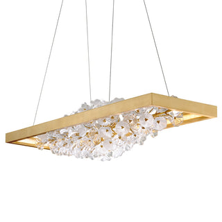 Jasmine 60" Wide LED Suspension Linear Chandelier with Flower Motif Centerpiece