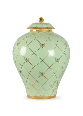 Bee Humble Pistachio Jar - Small | Light Green Glaze with Metallic Gold | Designed by Shayla Copas