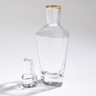 HAMMERED DECANTER-CLEAR W/GOLD RIM