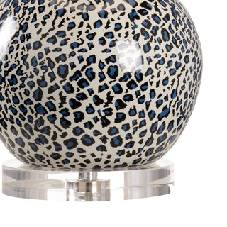 Snow Leopard Lamp – Blue Animal Print Ceramic Table Lamp with Acrylic Base