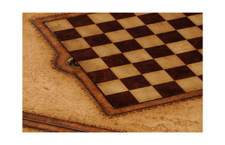 Walnut Leather Games Table with Geometric Inlays