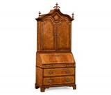 Queen Anne Walnut Bureau with Chinoiserie Interior & Panelled Doors