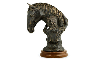 Antique Dark Bronze Young Girl & Her Horse