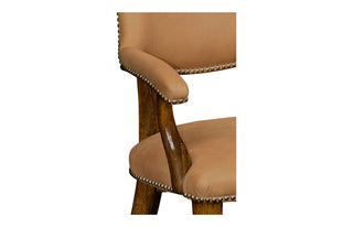 Walnut Library Arm Chair, Upholstered in Light Brown Leather