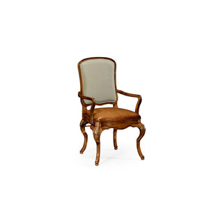 Walnut armchair with DV medium antique chestnut leather seat and fabric back