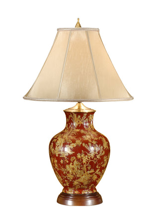 Maxwell Lamp – Hand-Painted Porcelain Table Lamp with Red and Tan Floral Animal Motif