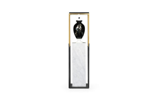 Contemporary Square Ebonised Oak & Brass Pedestal with White Calcutta Marble Centre