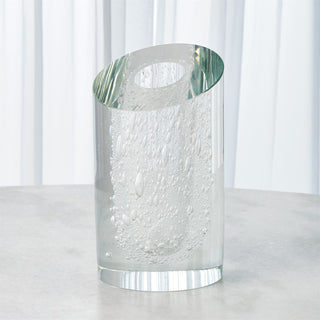 SLANT VASE-CLEAR W/BUBBLES