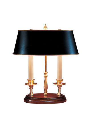 Twin Candle Desk Lamp – 15” Hand-Finished Solid Brass Desk Lamp with Black Parchment Shade and Dual Candelabra Base Sockets