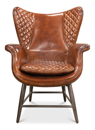 Quilted Vintage Cigar Brown Wing Chair