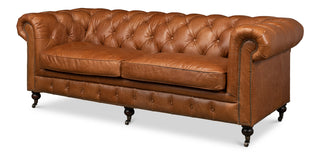 Tufted English Club Sofa, Vienna Brown