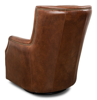 Baker Leather Swivel Chair,Vintage Cigar [53468]