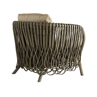 Strata Lounge Chair in Oyster Leather and Gray-Wash Rattan – Modern Organic Design, 100% Leather Cushion