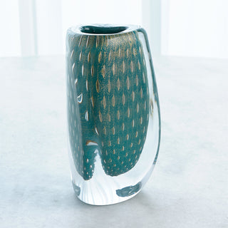 TRIANGULAR BUBBLED VASE-GREEN/AZURE