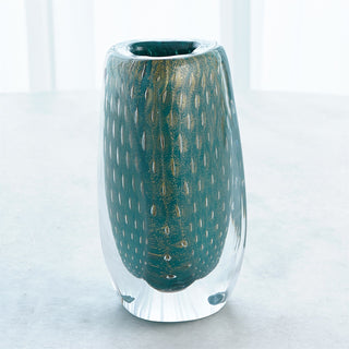 TRIANGULAR BUBBLED VASE-GREEN/AZURE