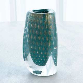 TRIANGULAR BUBBLED VASE-GREEN/AZURE