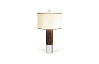 Circular Campaign Style Dark Santos Rosewood & White Stainless Steel Table Lamp