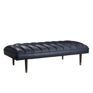 Christophe Bench Indigo Leather Dark Walnut