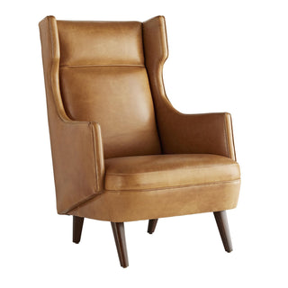 Budelli Wing Chair Cognac Leather Armchair with Tapered Wood Legs