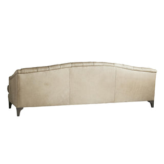 Klein Sofa Mushroom Leather Chesterfield Sofa with Gray Ash Wood Legs