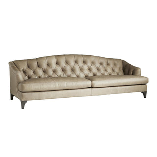 Klein Sofa Mushroom Leather Chesterfield Sofa with Gray Ash Wood Legs