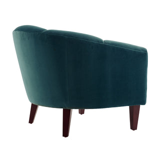 Misha Peacock Velvet Accent Chair – Luxe Barrel Design with Channel Stitching and Dark Walnut Legs