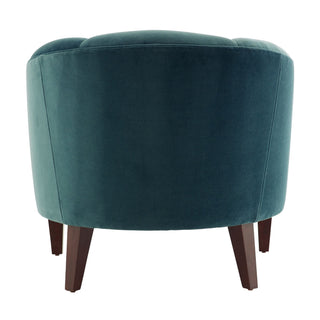 Misha Peacock Velvet Accent Chair – Luxe Barrel Design with Channel Stitching and Dark Walnut Legs